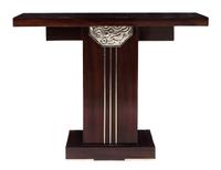 An Art Deco Mahogany and Metal Console Table Height 33 x width 43 x depth 15 inches