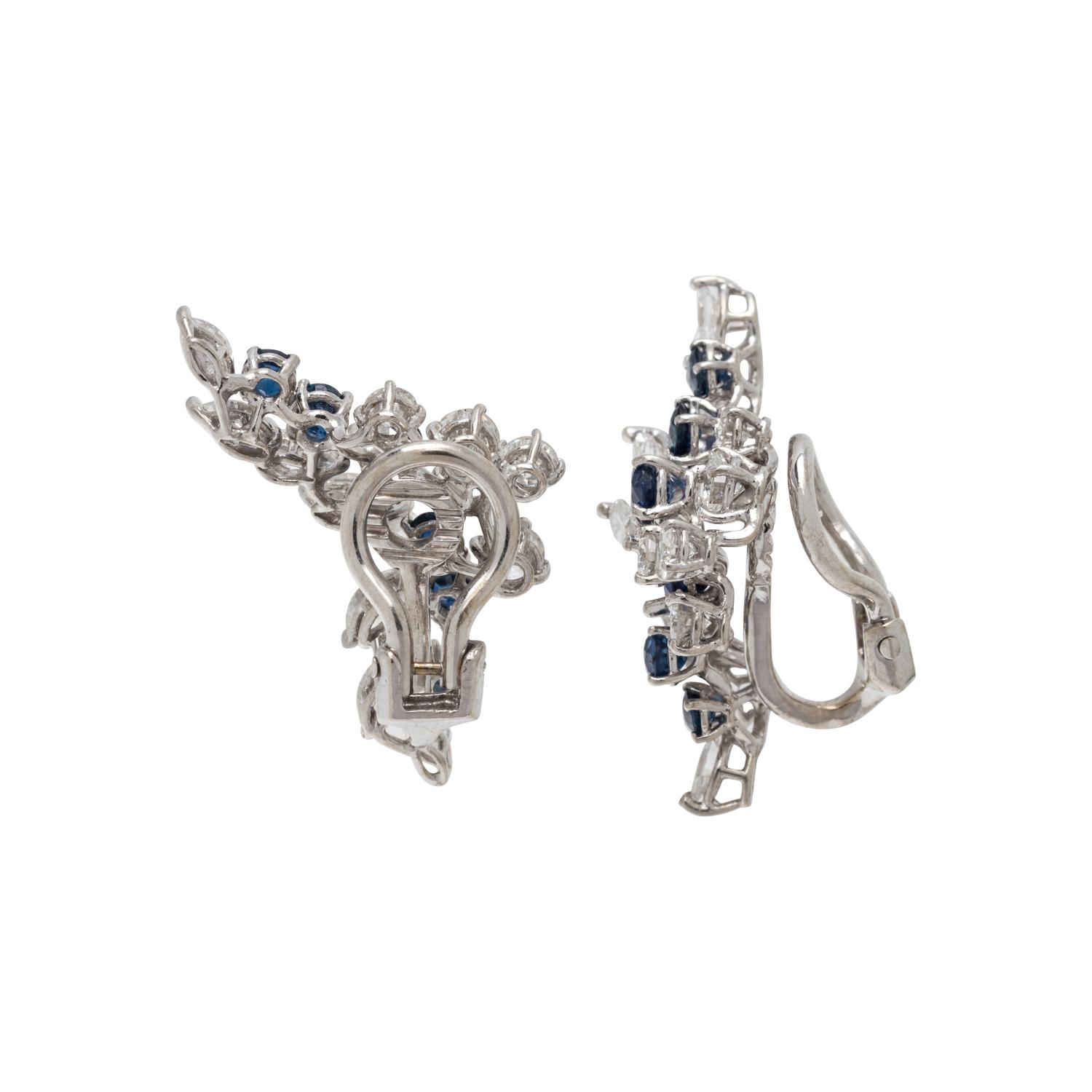 DIAMOND AND SAPPHIRE EARCLIPS WITH YELLOW GOLD JACKETS