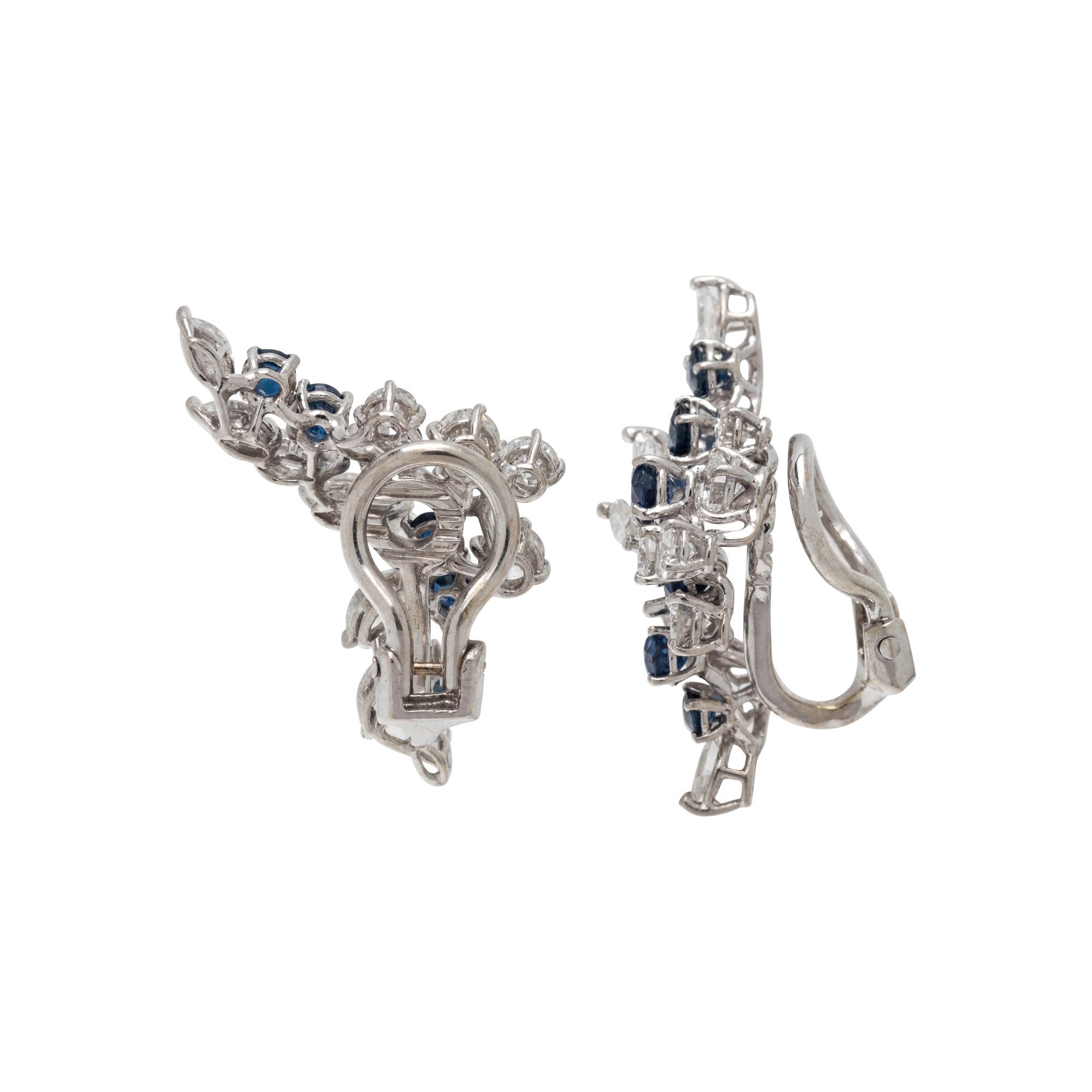 DIAMOND AND SAPPHIRE EARCLIPS WITH YELLOW GOLD JACKETS