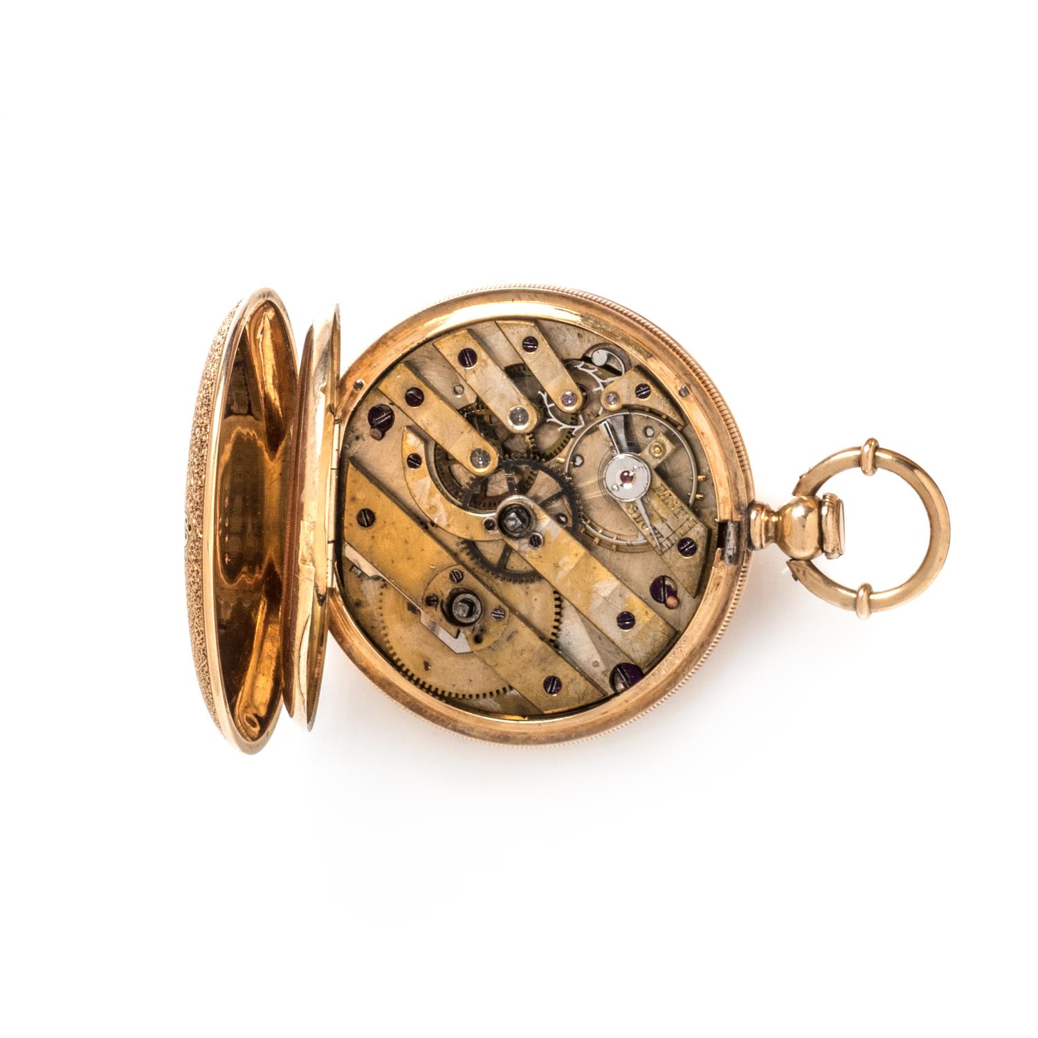 GILT-METAL, ENAMEL AND DIAMOND HUNTER CASE POCKET WATCH
