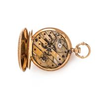 GILT-METAL, ENAMEL AND DIAMOND HUNTER CASE POCKET WATCH