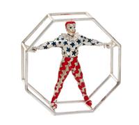 An American Silver and Enamel Circus Figure, Gene Moore for Tiffany & Co., New York, NY, depicting a clown in an octagonal acrobat's wh