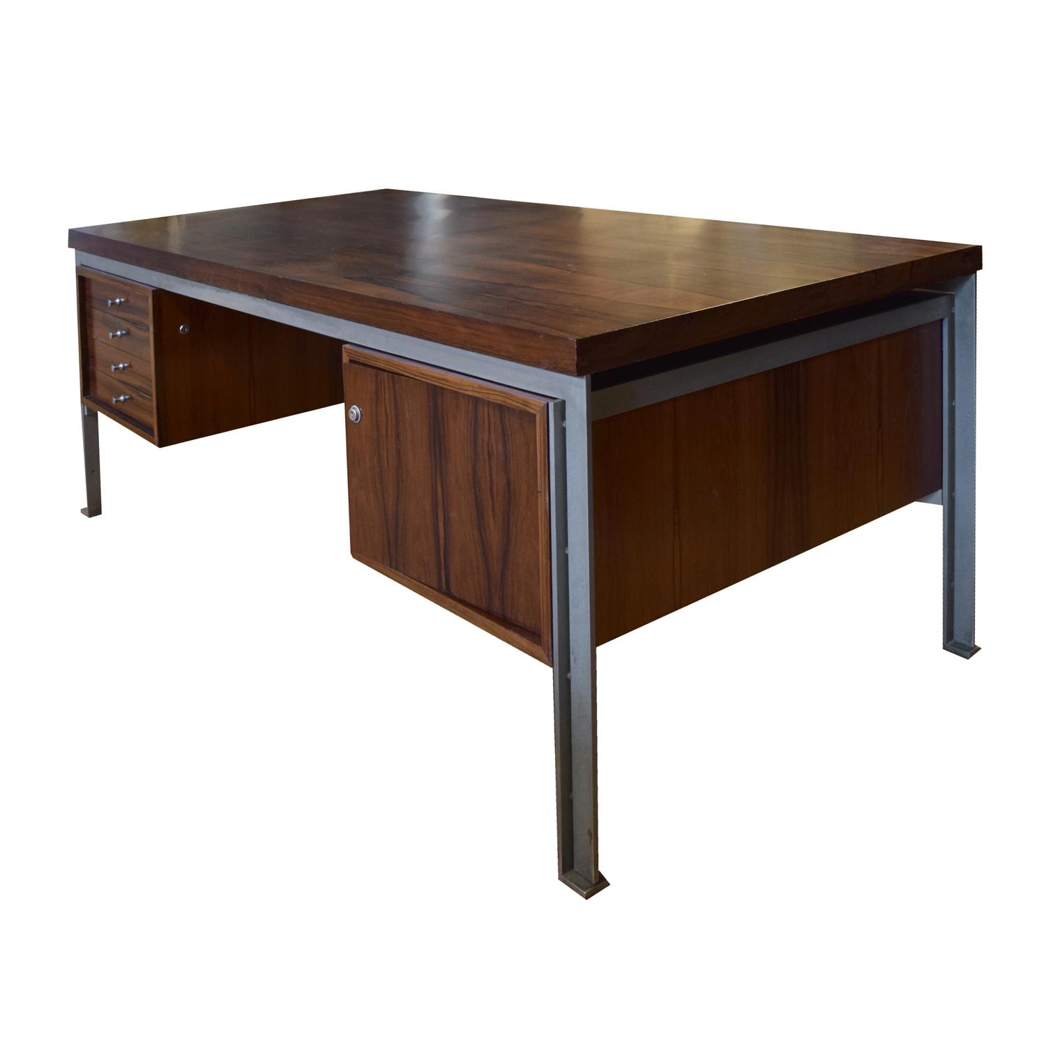 A Rosewood and Steel Desk, Knoll 75" W x 37.5" D x 29.5" H — United States, Mid-20th Century