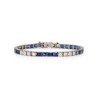 ART DECO, DIAMOND, SYNTHETIC SAPPHIRE, AND PLATINUM BRACELET