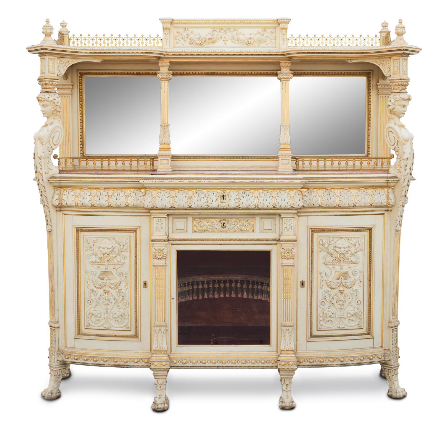 A Fine American Aesthetic Parcel-Gilt and Ivory-Painted Cabinet