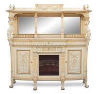 A Fine American Aesthetic Parcel-Gilt and Ivory-Painted Cabinet