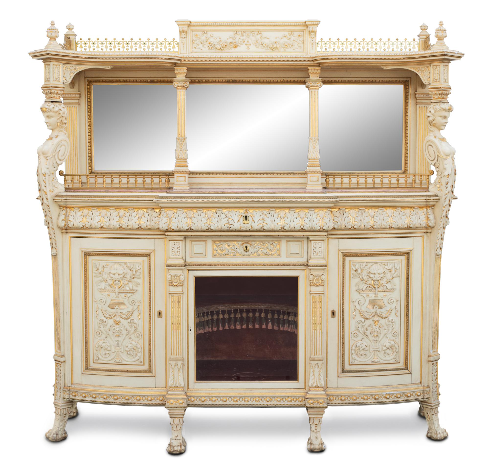 A Fine American Aesthetic Parcel-Gilt and Ivory-Painted Cabinet