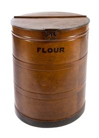 A Painted Metal Flour Barrel Height 30 inches. — 20TH CENTURY
