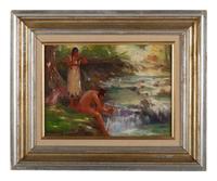 Indian Man and Woman at Stream