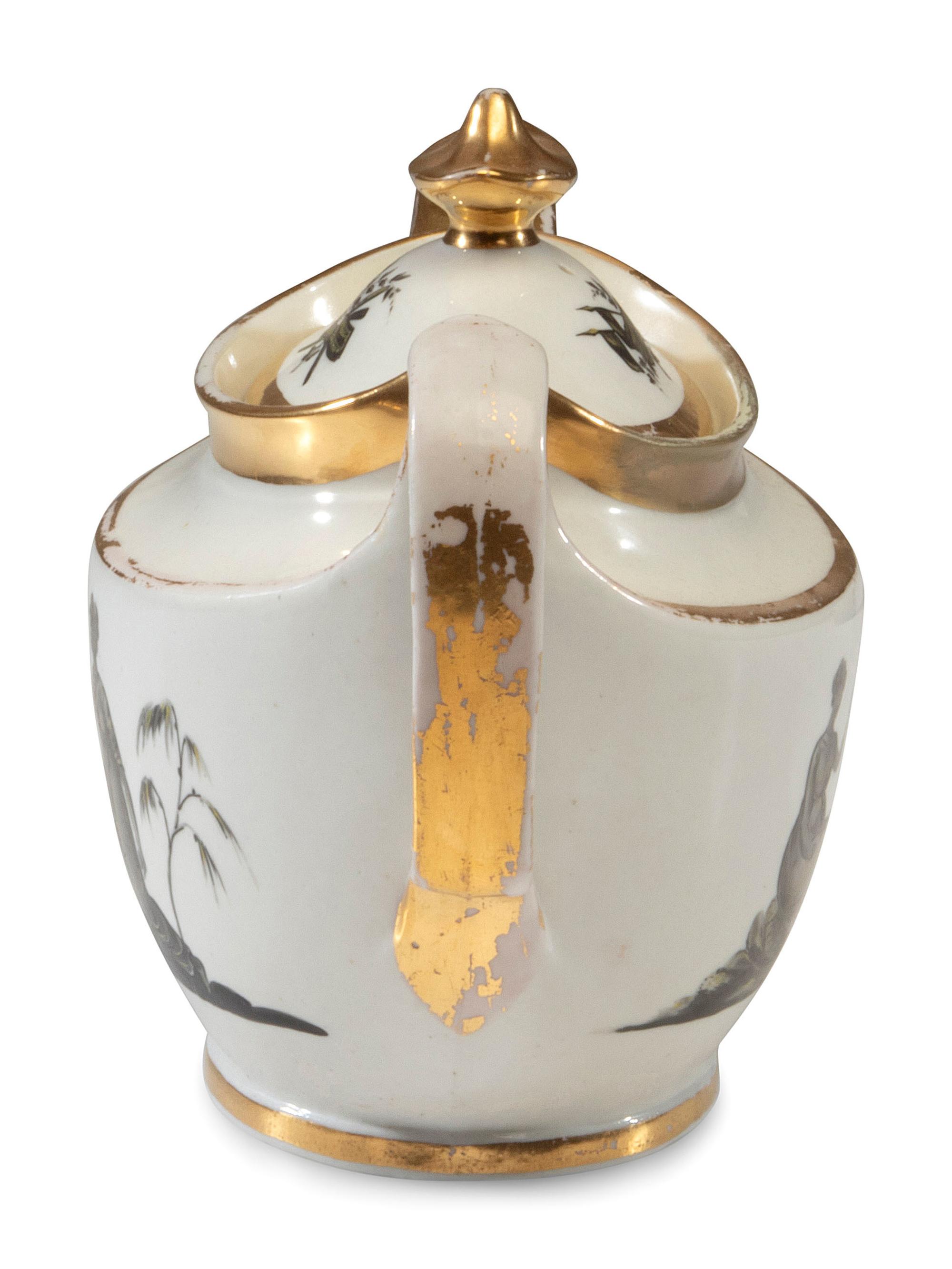 An English Porcelain Bat-Printed and Parcel Gilt Porcelain Tea Service