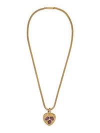 ANTIQUE, YELLOW GOLD AND GARNET PENDANT ON CHAIN