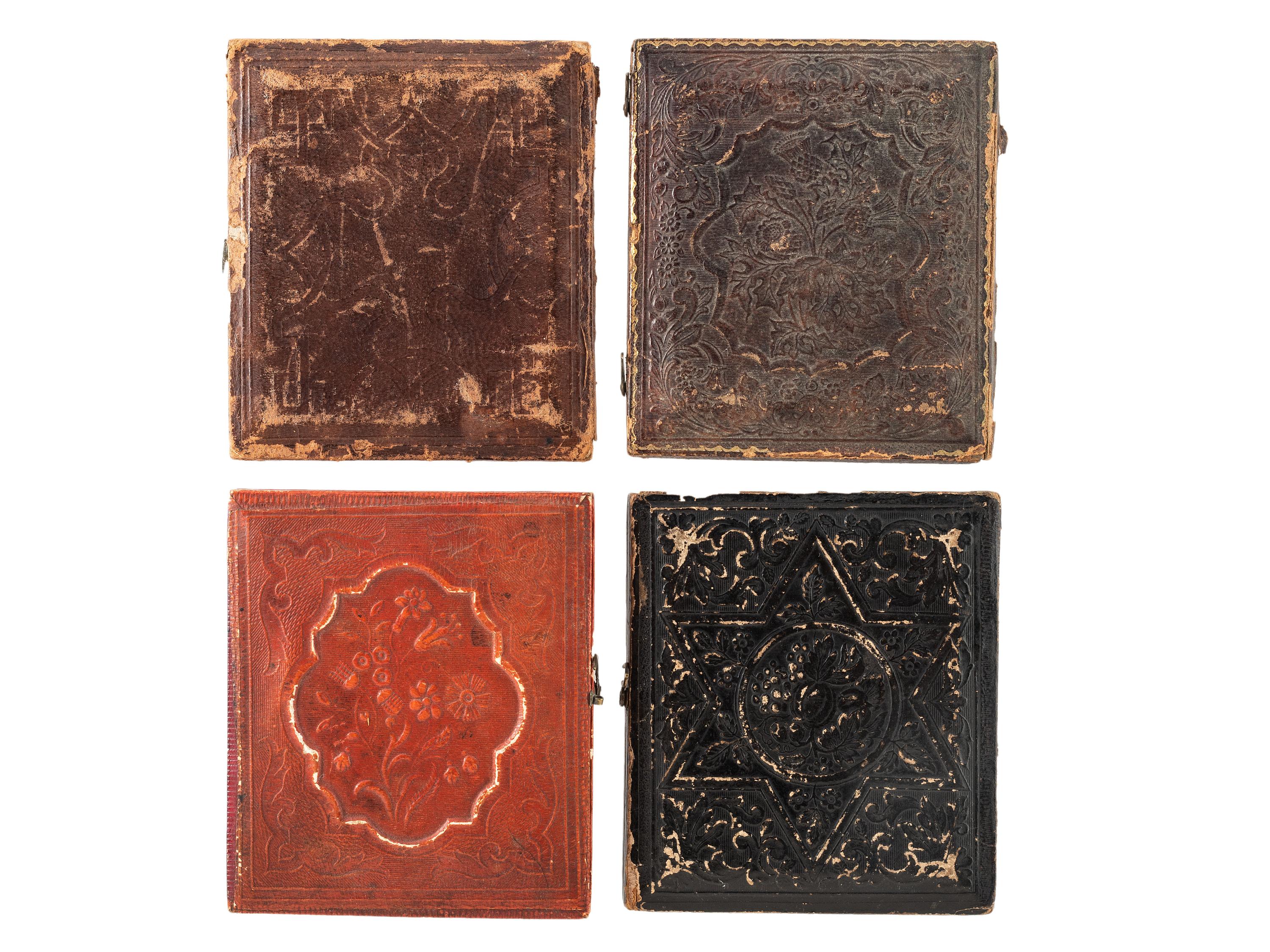 [EARLY PHOTOGRAPHY]. A group of 19 daguerreotypes, ambrotypes, tintypes, and CDVs featuring women, a family, and couples, highlighted by half plate daguerreotype of a young couple.