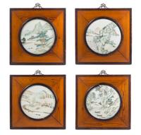 Four Qianjiang Enameled Porcelain Plaques Diameter 11 inches. — LATE QING DYNASTY