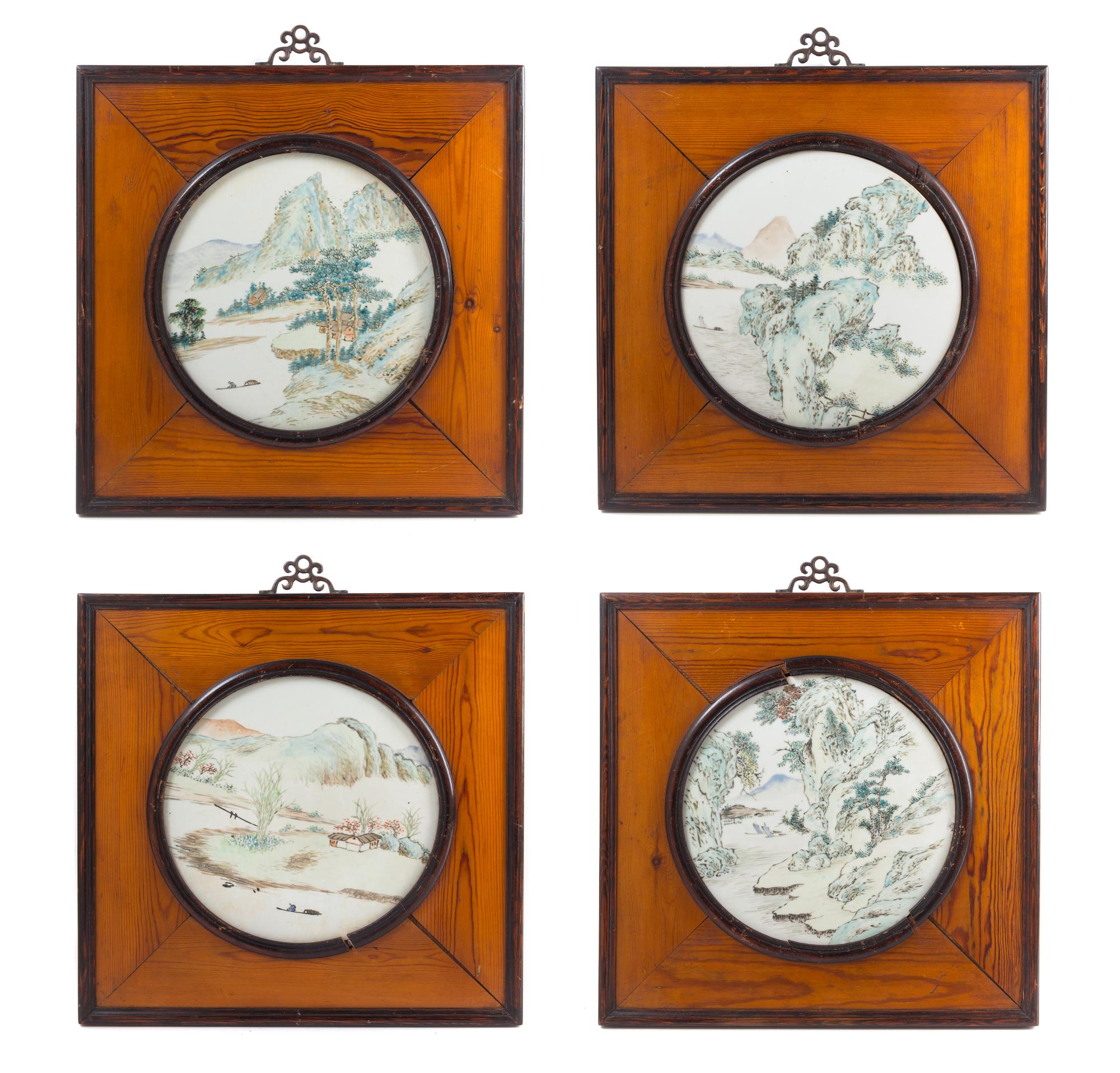 Four Qianjiang Enameled Porcelain Plaques Diameter 11 inches. — LATE QING DYNASTY