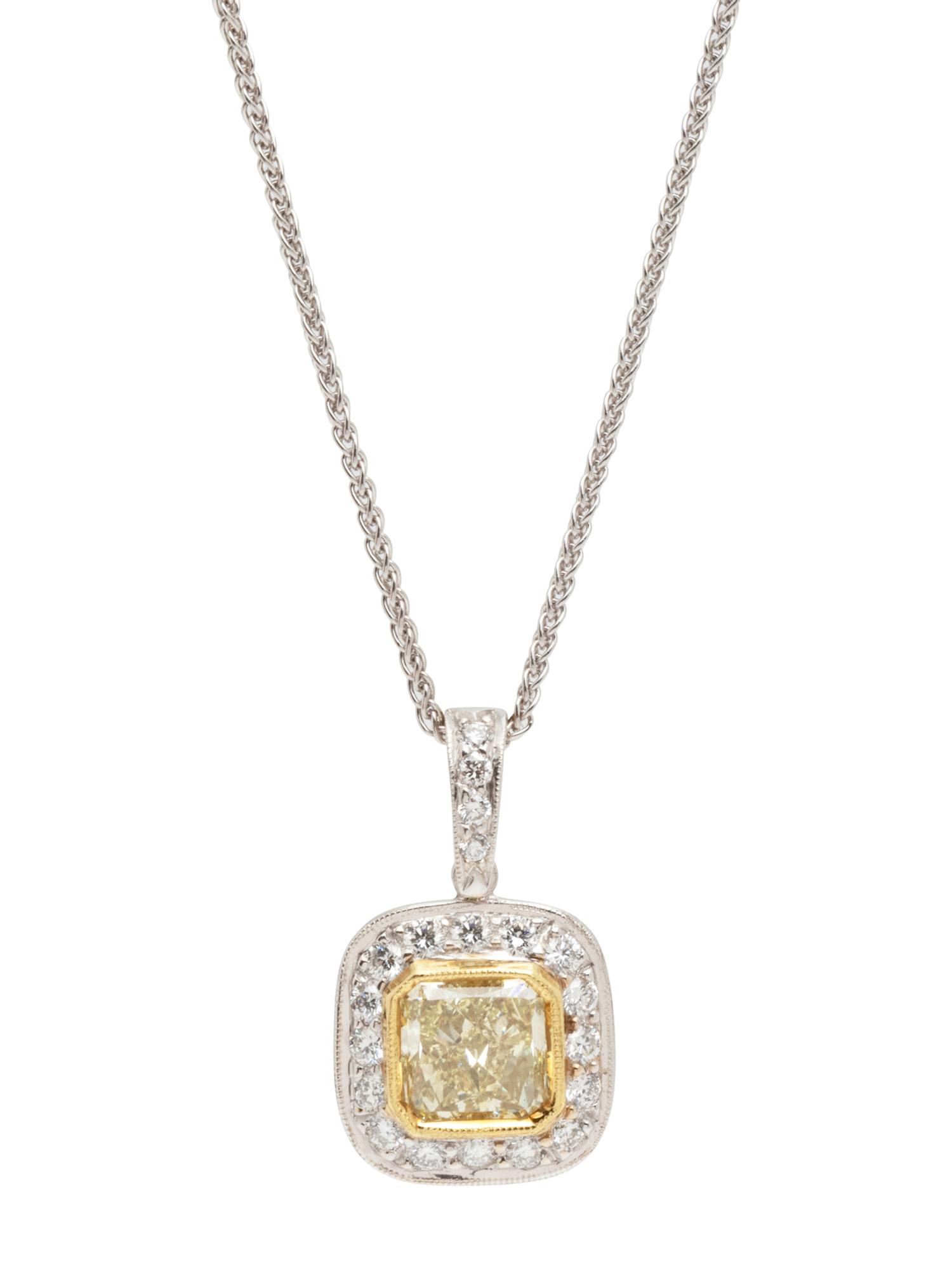 FANCY LIGHT YELLOW DIAMOND AND DIAMOND PENDANT/NECKLACE