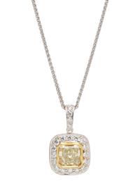 FANCY LIGHT YELLOW DIAMOND AND DIAMOND PENDANT/NECKLACE