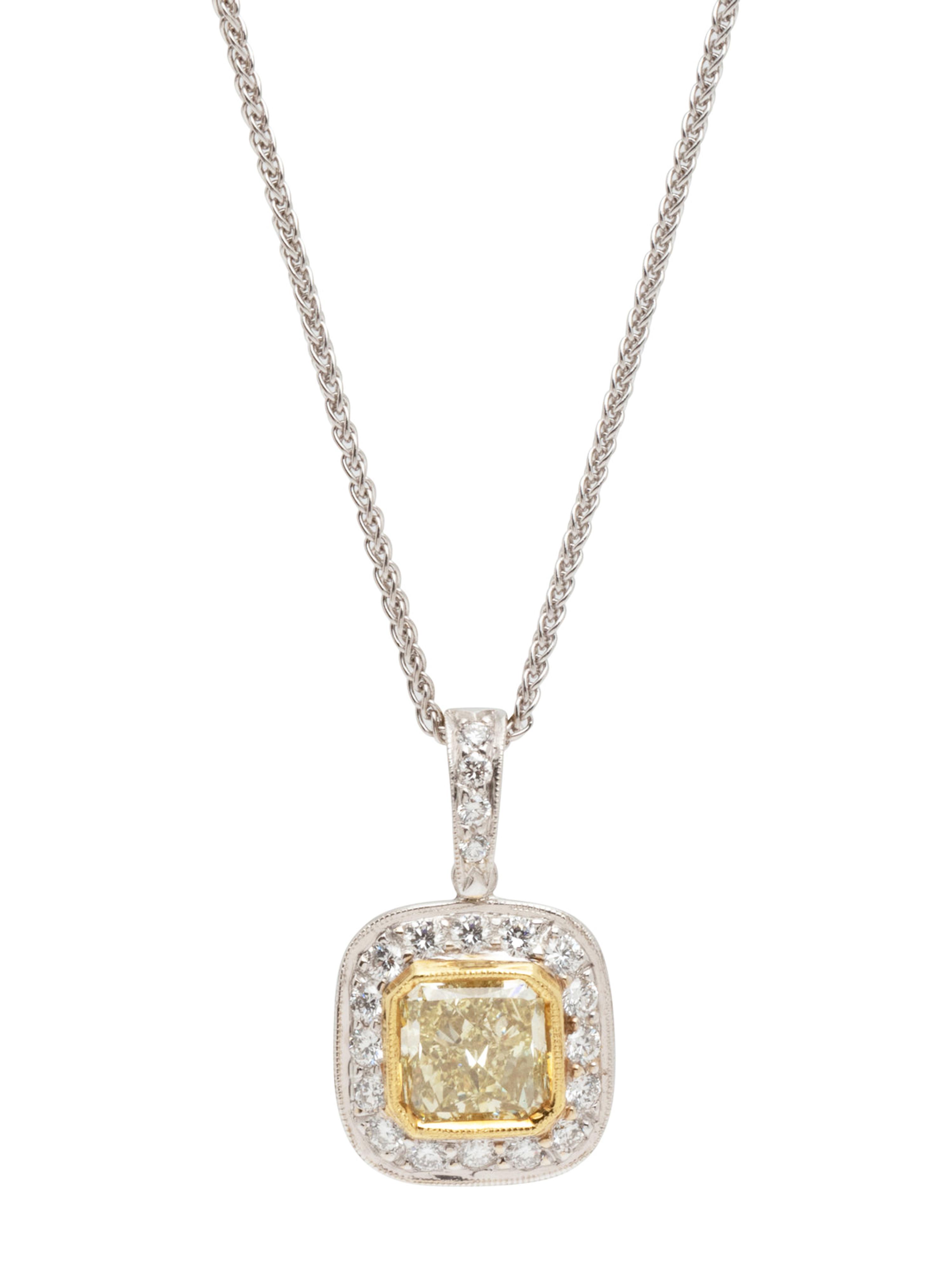 FANCY LIGHT YELLOW DIAMOND AND DIAMOND PENDANT/NECKLACE
