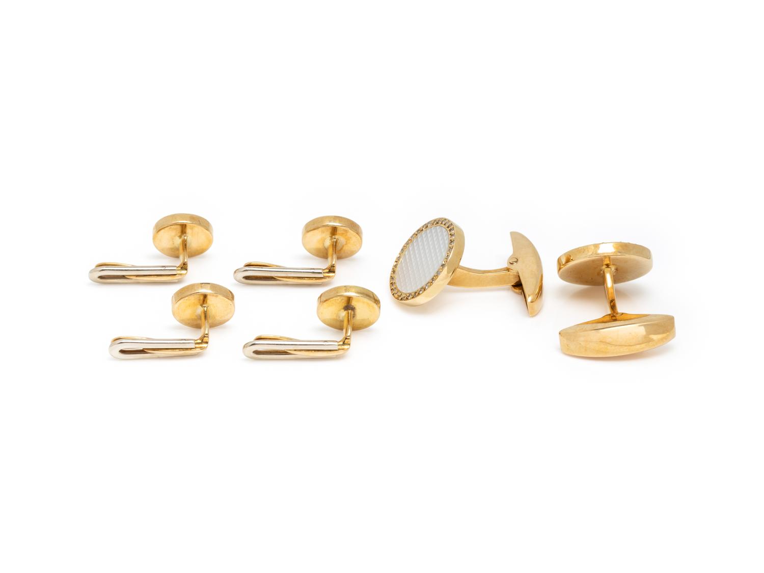 DEAKIN & FRANCIS, YELLOW GOLD, MOTHER-OF-PEARL AND DIAMOND DRESS SET