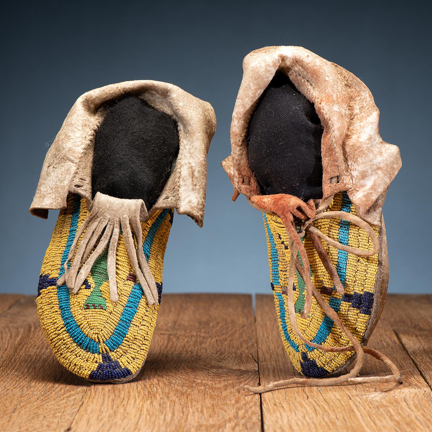 Central Plains Beaded Buffalo Hide Moccasins