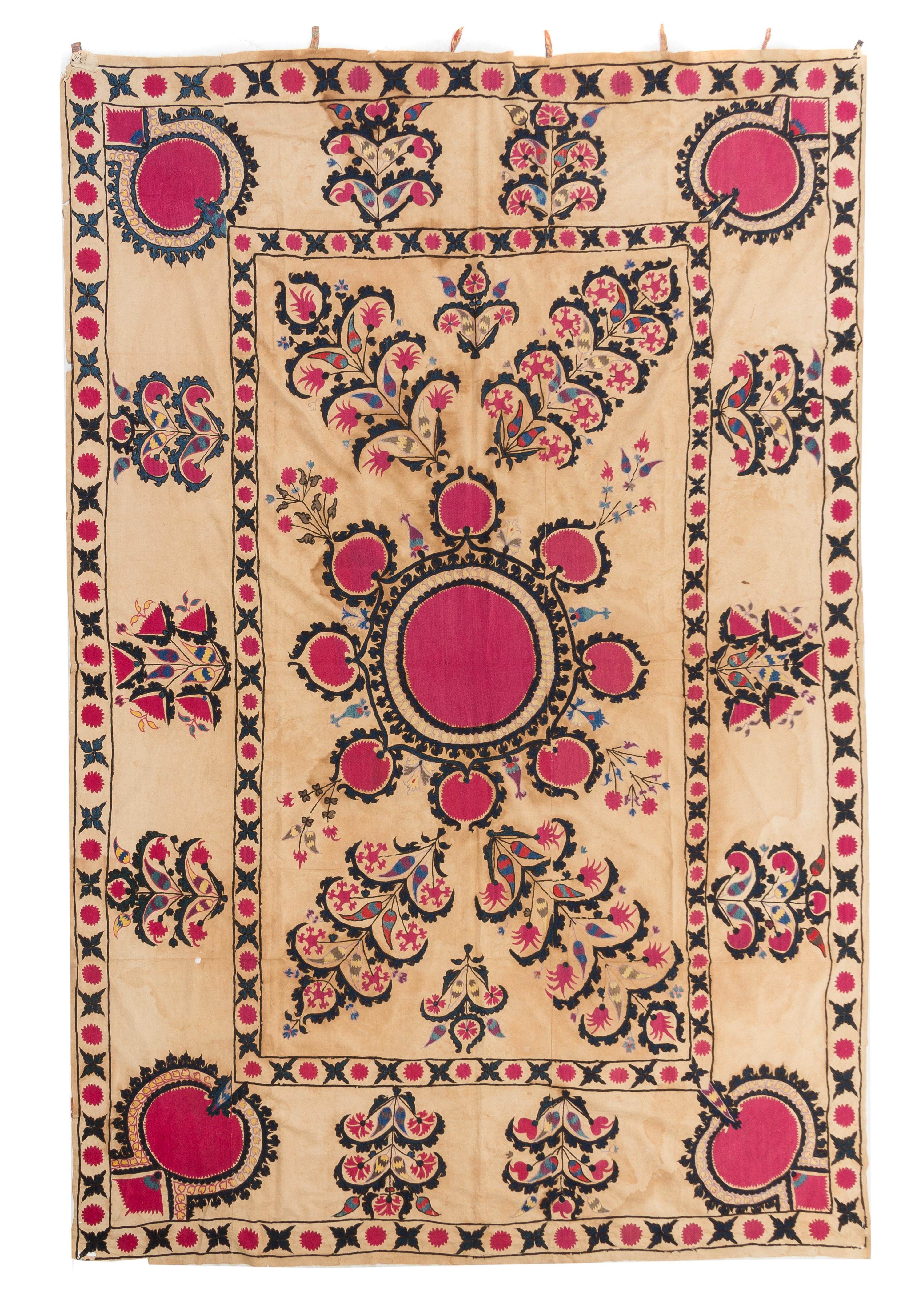 A Tashkent Suzani Embroidery 9 feet 3/4 inches x 6 feet 1/4 inches. — LATE 19TH CENTURY