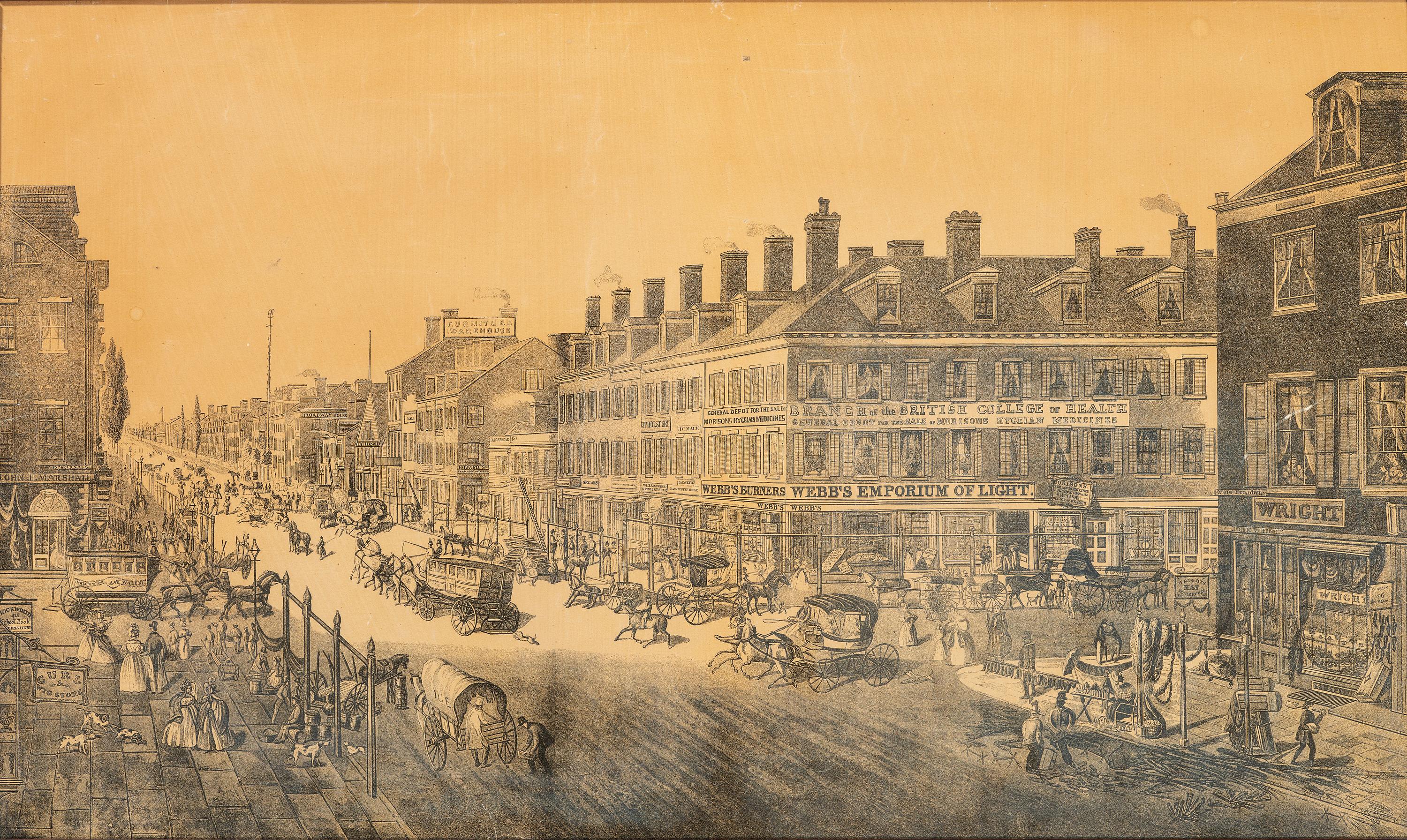 [NEW YORK]. after HORNOR, Thomas (1795-1844). [N ew-York. Shewing [ sic ] Each Building from the Hygeian Depot Corner of Canal Street to beyond Niblo's Garden ].