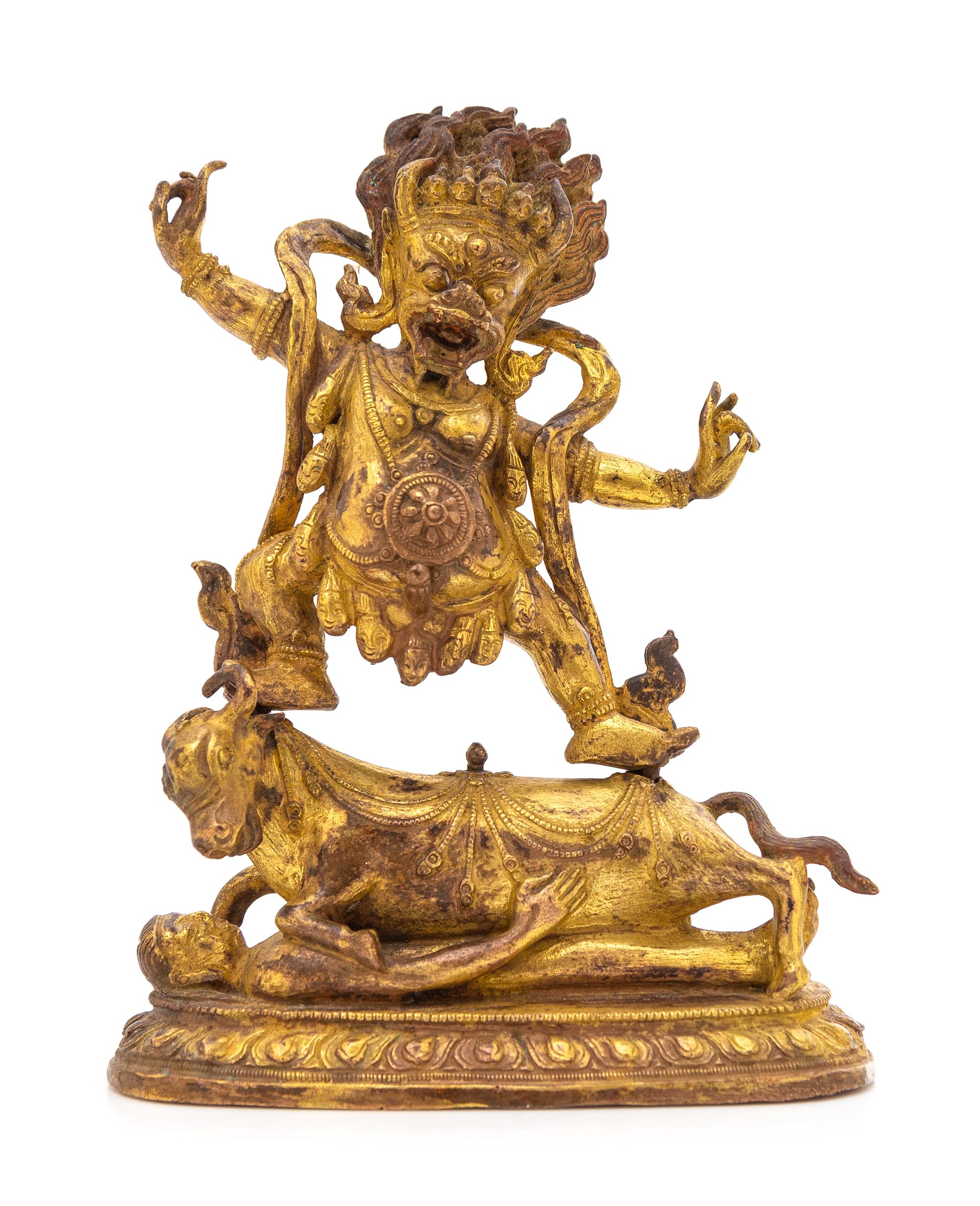 A Sino-Tibetan Gilt Bronze Figure of Yama Dharmaraja Height 6 inches. — 19TH CENTURY