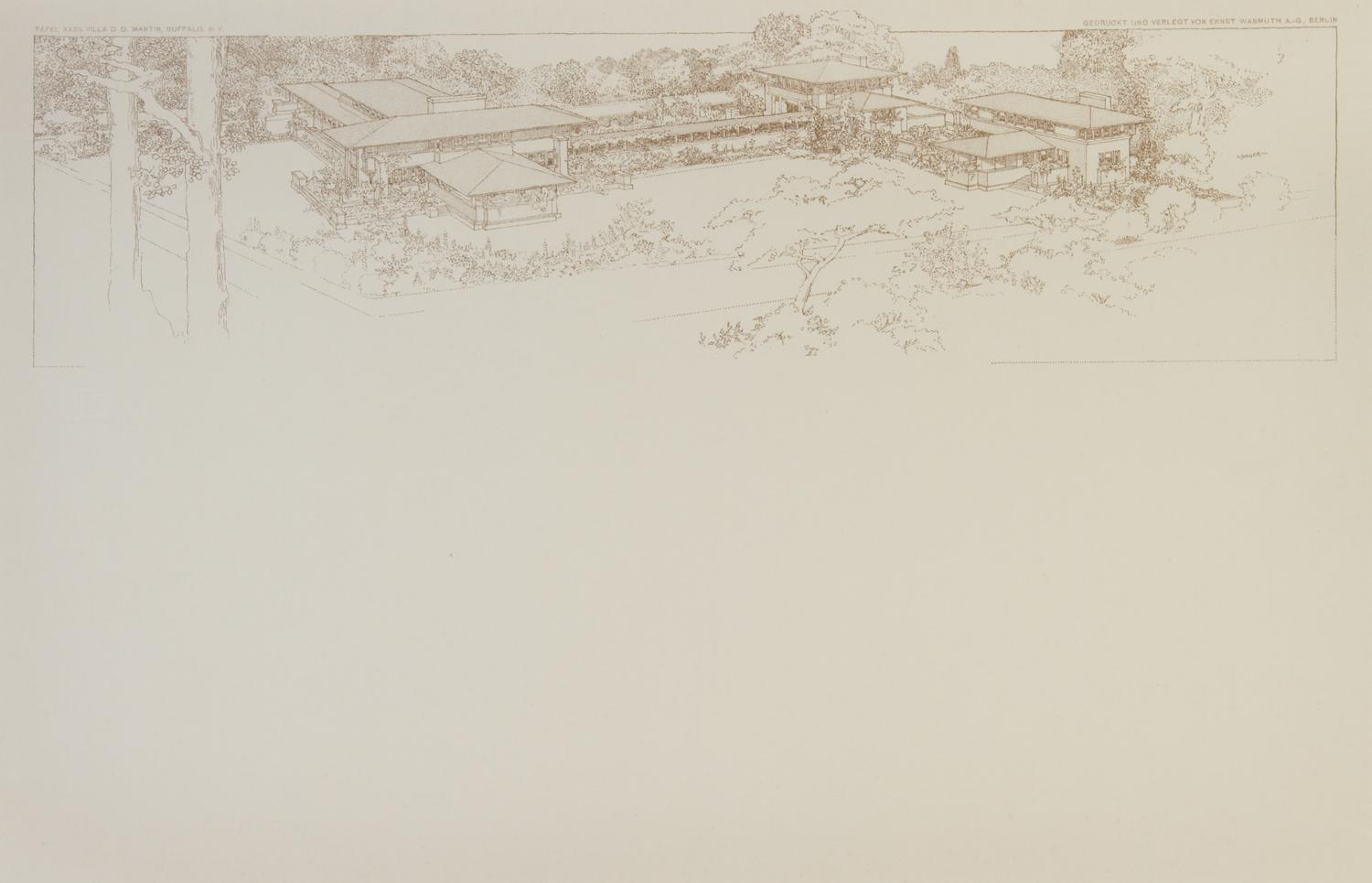 WRIGHT, FRANK LLOYD. Tafel XXXII... Two blueprint lithos from the Wasmuth portfolio. Framed.