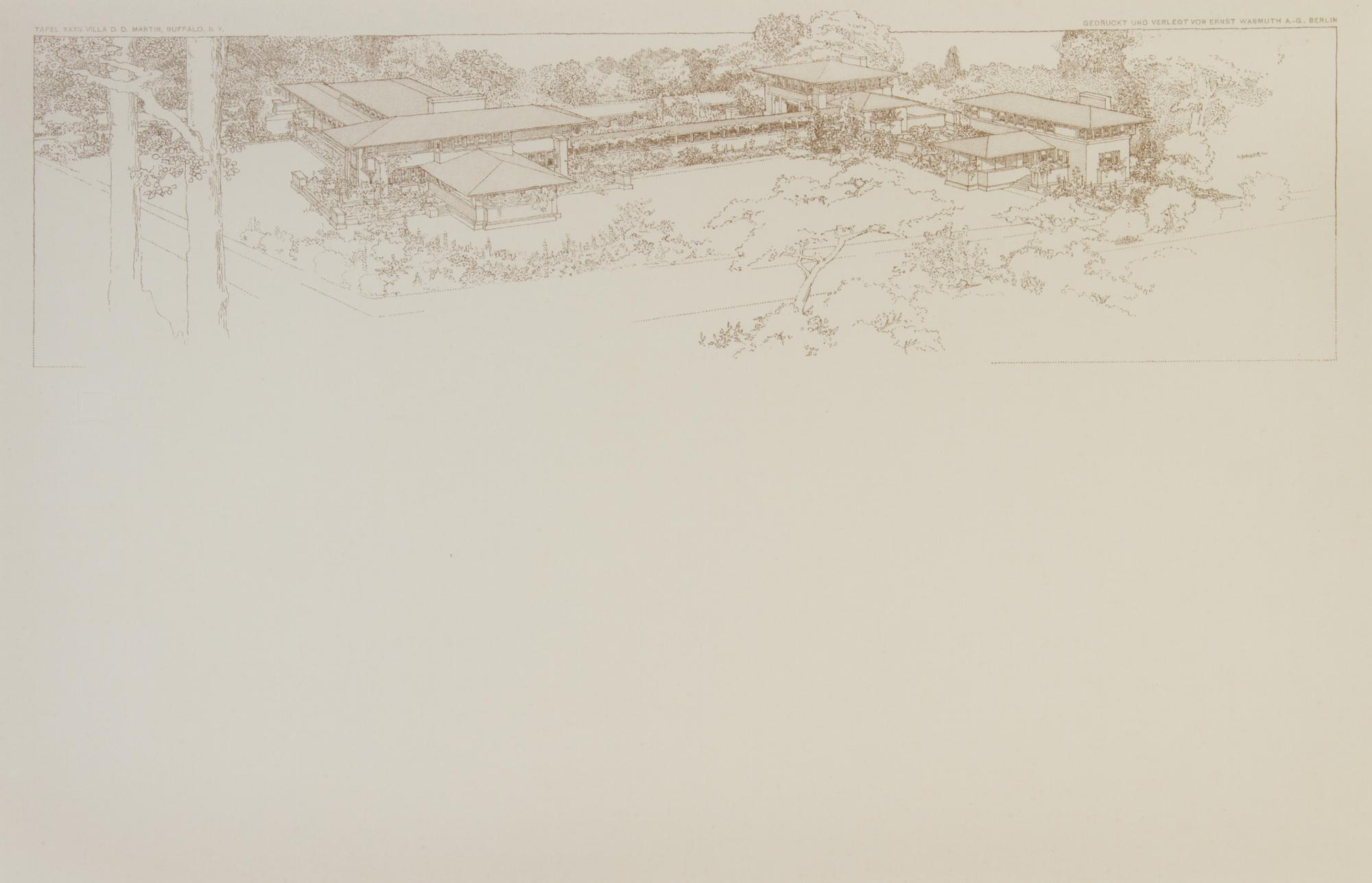 WRIGHT, FRANK LLOYD. Tafel XXXII... Two blueprint lithos from the Wasmuth portfolio. Framed.