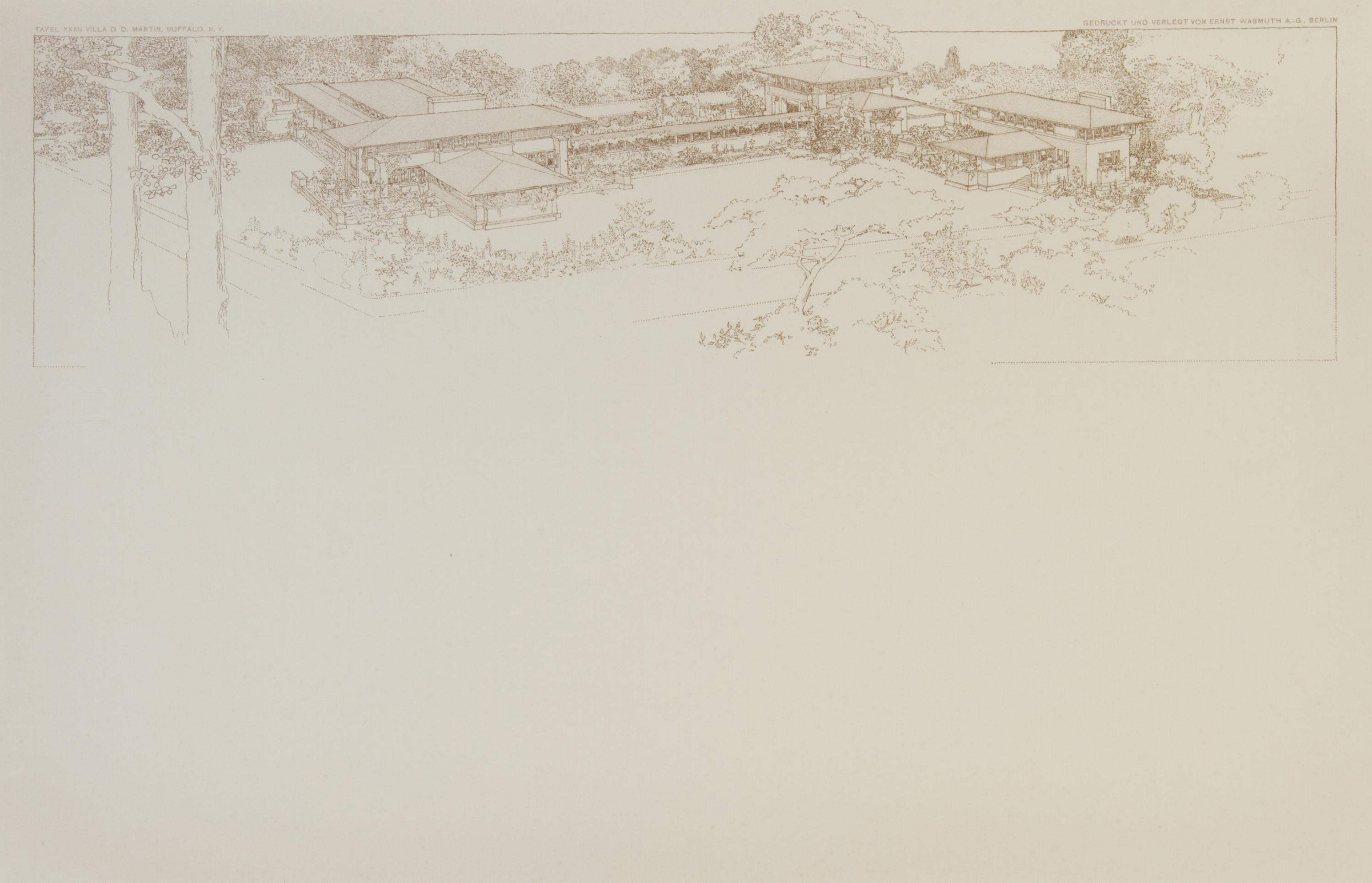 WRIGHT, FRANK LLOYD. Tafel XXXII... Two blueprint lithos from the Wasmuth portfolio. Framed.