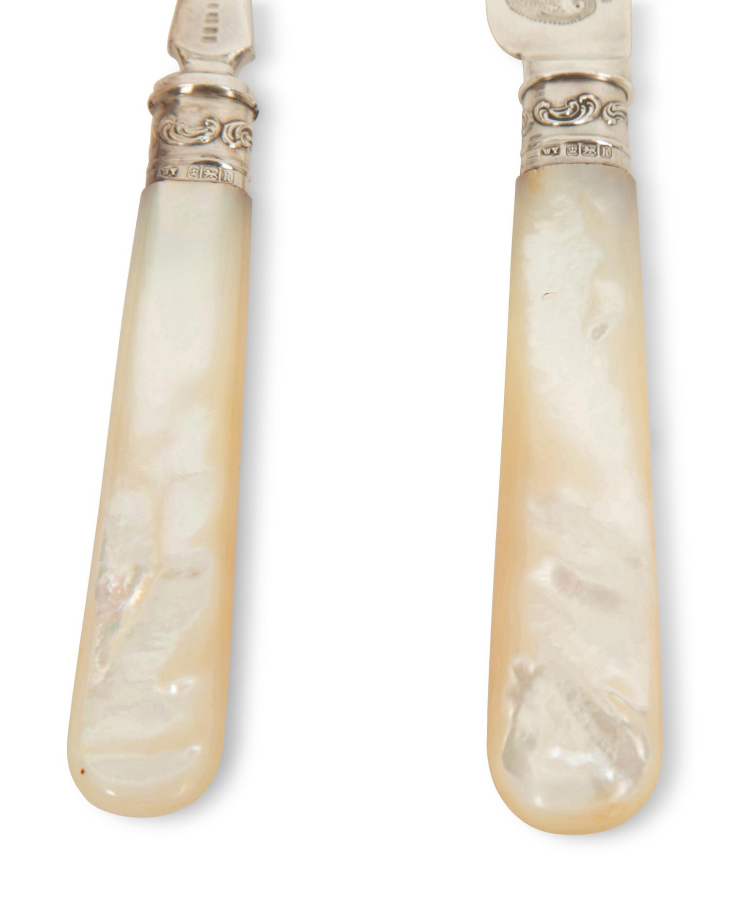 An Edwardian Silver and Mother-of-Pearl Fish Service