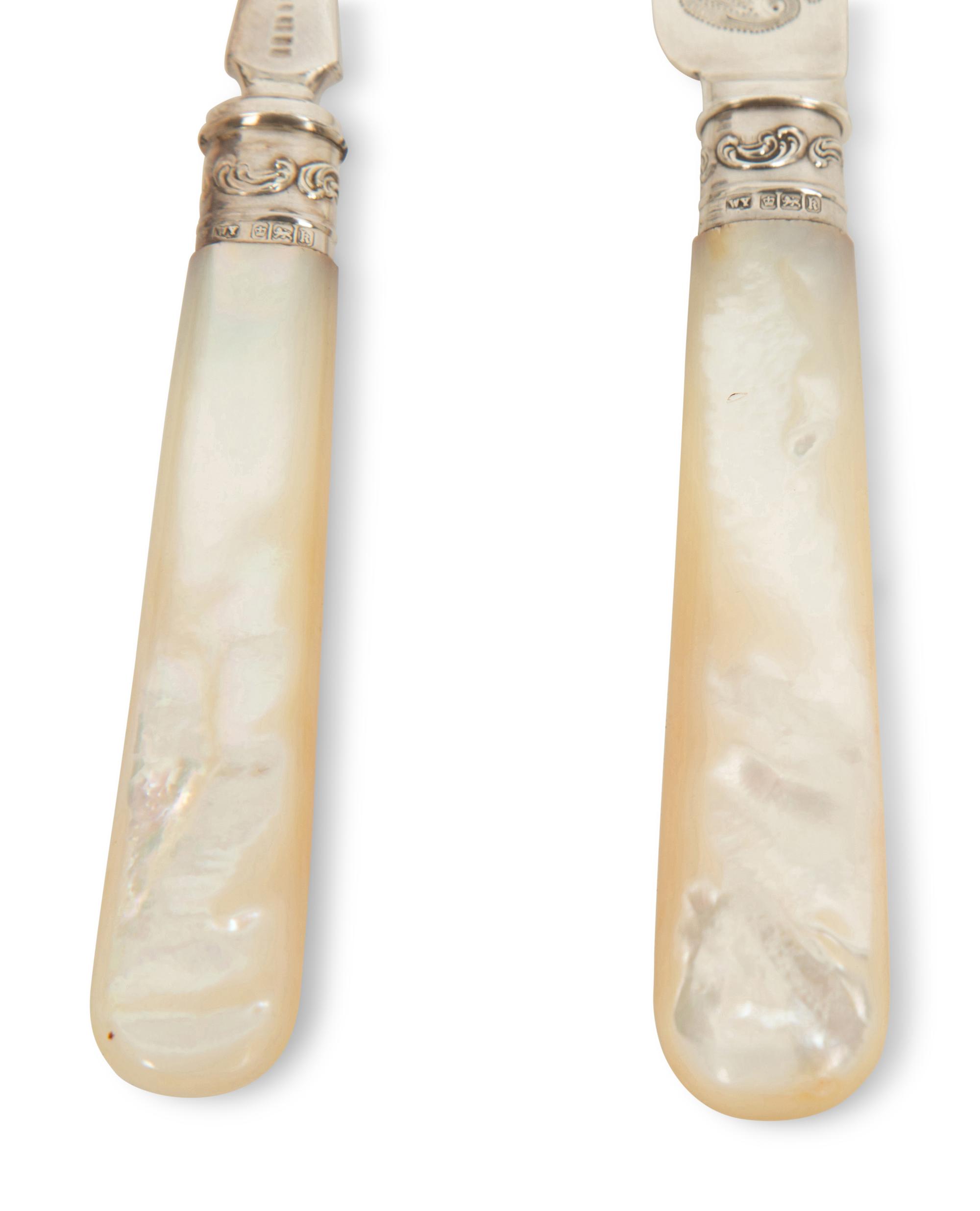 An Edwardian Silver and Mother-of-Pearl Fish Service