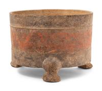 A Chinese Red Painted Grey Pottery Tripod Censer, Lu