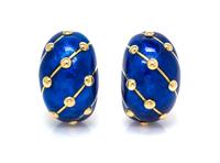 A Pair of Vintage 18 Karat Yellow Gold and Paillone Enamel Earclips, Schlumberger for Tiffany & Co., France, 22.10 dwts.
