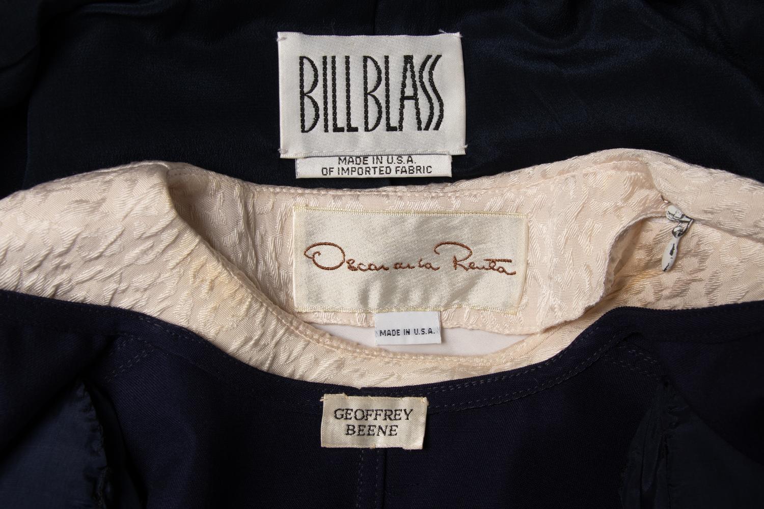A Collection of American Fashion: Bill Blass Suit, Oscar de la Renta Set, and Geoffrey Beene Jacket, 1980-90s