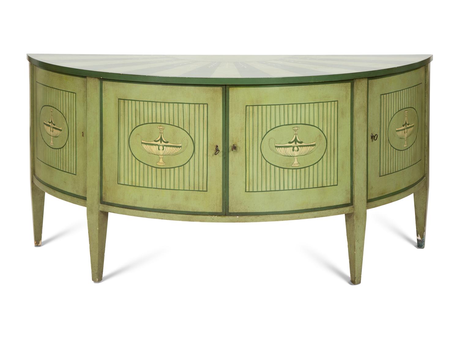 A Pair of Italian Neoclassical Style Painted Demilune Cabinets
