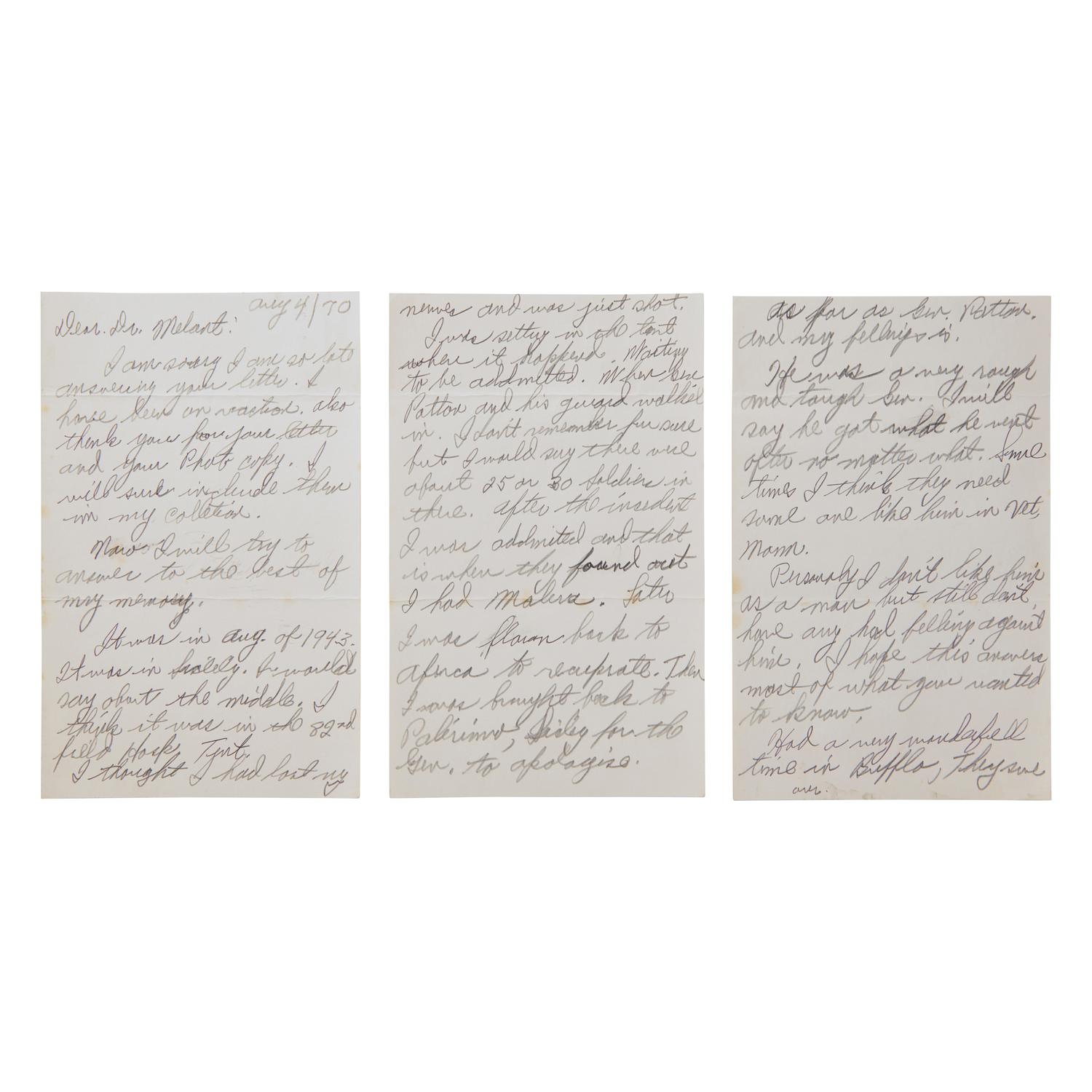 [World War II] [Patton, Gen. George S.] Kuhl, Charles H. Autograph Letter, signed