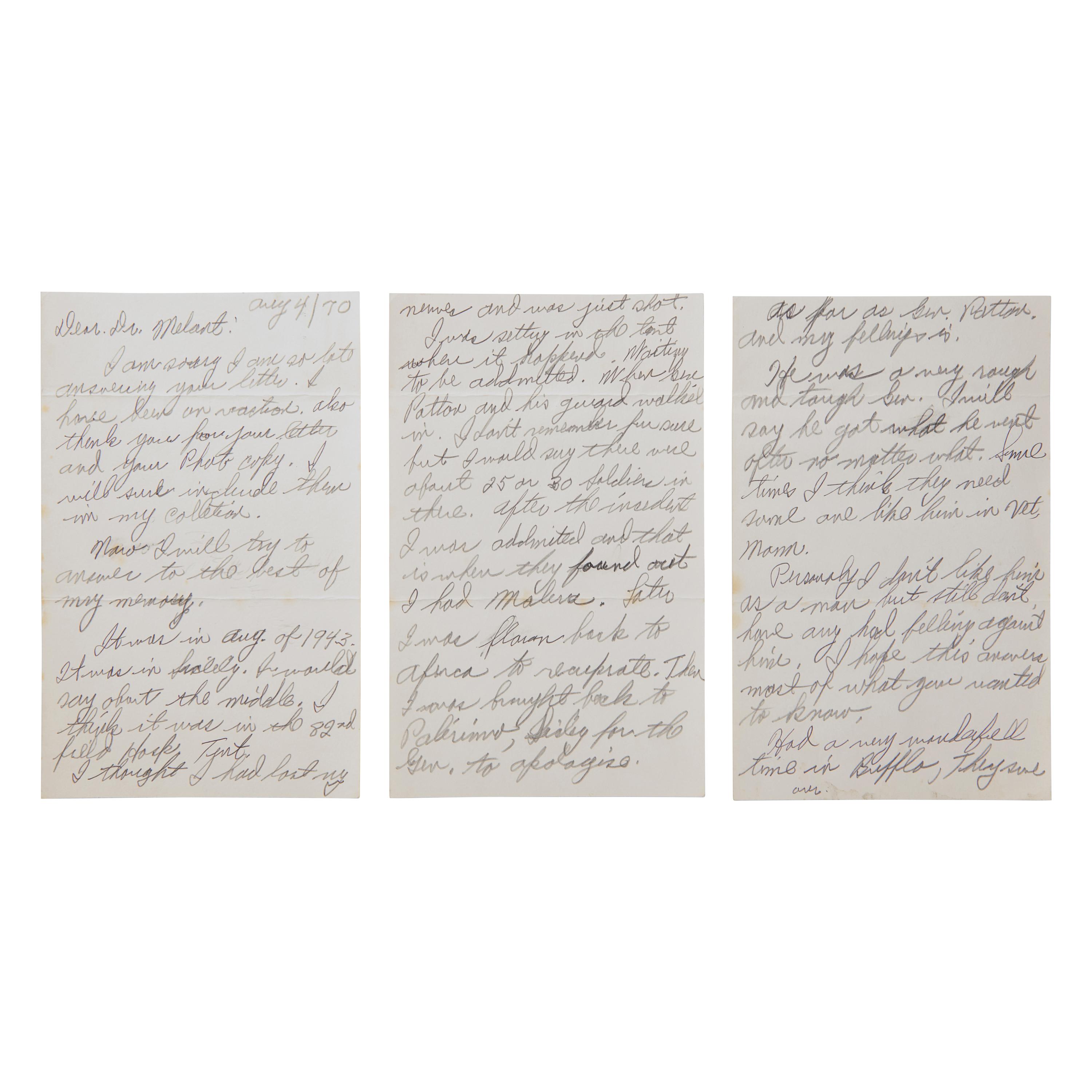[World War II] [Patton, Gen. George S.] Kuhl, Charles H. Autograph Letter, signed
