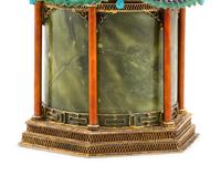 A Chinese Enameled and Hardstone Pagoda-Form Box