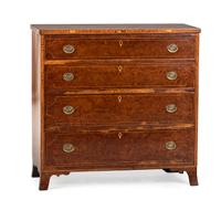 A Federal Line-Inlaid Burl and Cherrywood Chest of Drawers