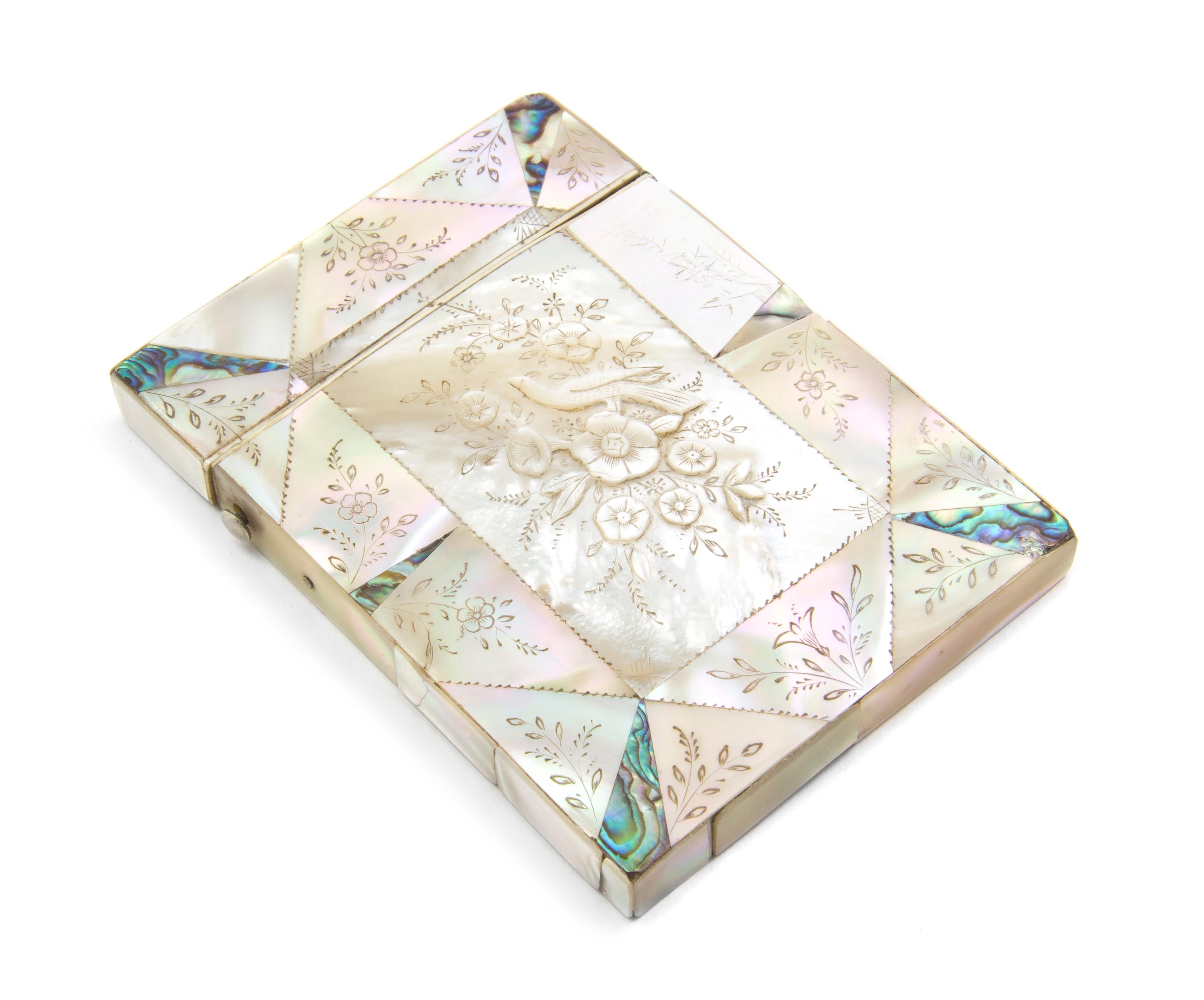 A Mother-of-Pearl Veneered Card Case, Height 4 1/4 inches.
