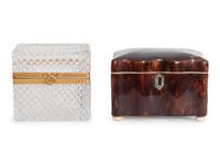 A French Gilt Metal-Mounted Glass Jewelry Case and Faux-Tortoise Box