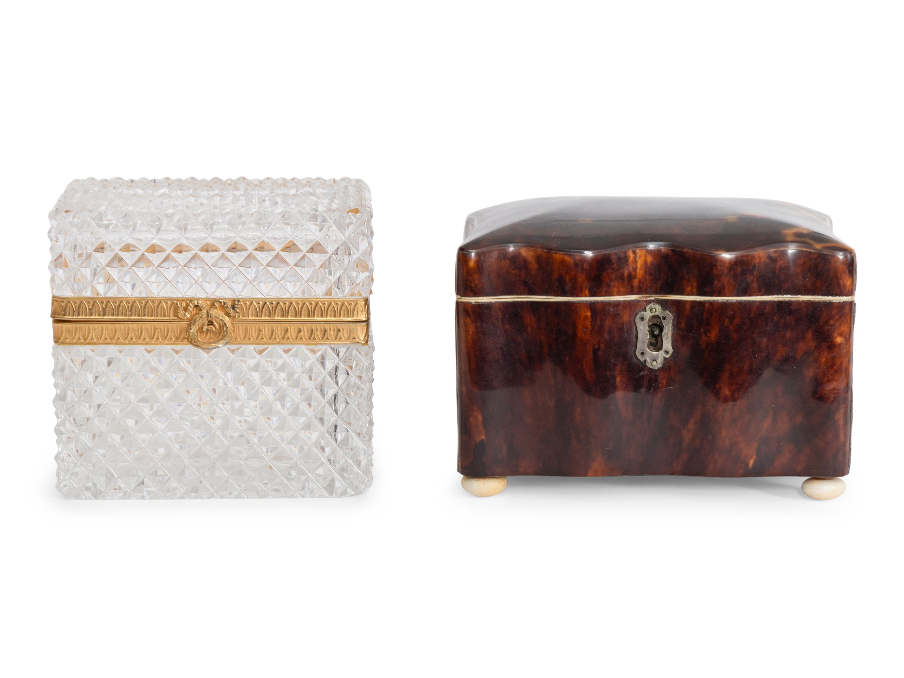 A French Gilt Metal-Mounted Glass Jewelry Case and Faux-Tortoise Box