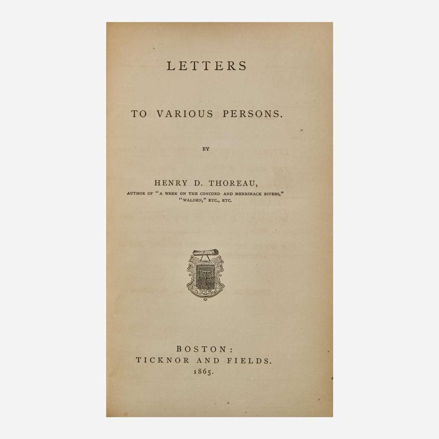 [Literature] Thoreau, Henry D. Letters To Various Persons