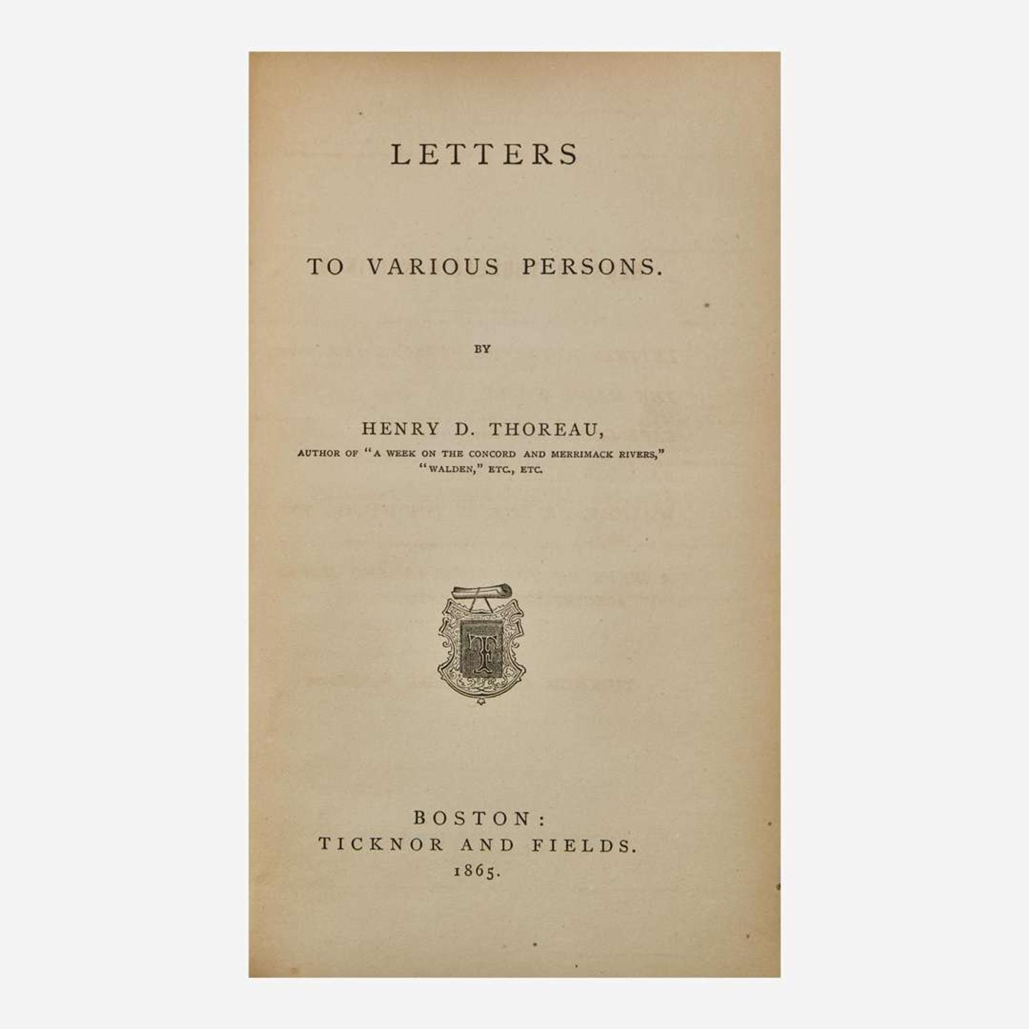 [Literature] Thoreau, Henry D. Letters To Various Persons