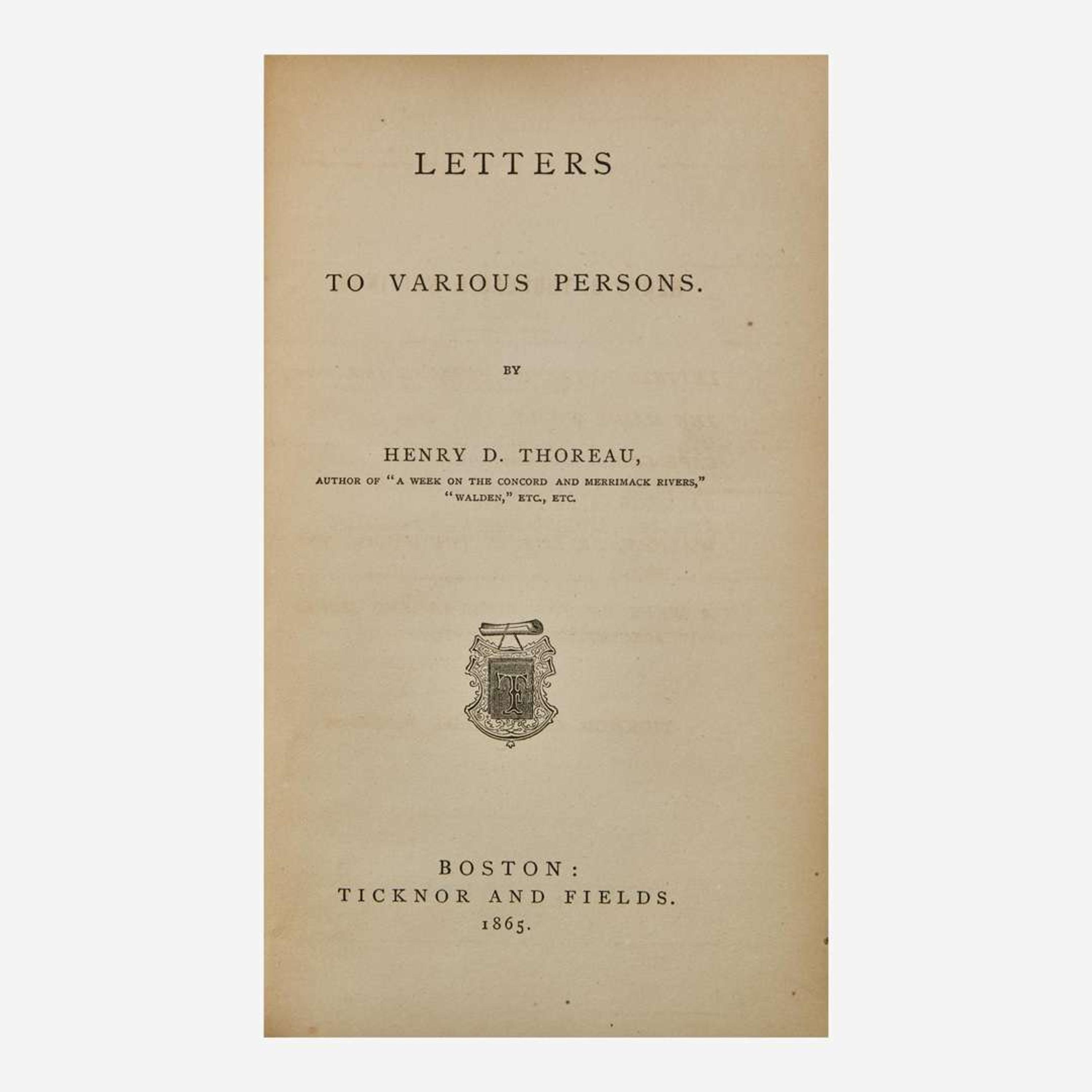 [Literature] Thoreau, Henry D. Letters To Various Persons