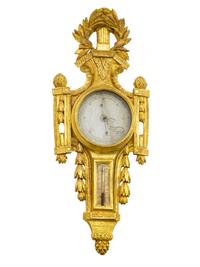 A Restauration Period Giltwood Barometer and Thermometer
