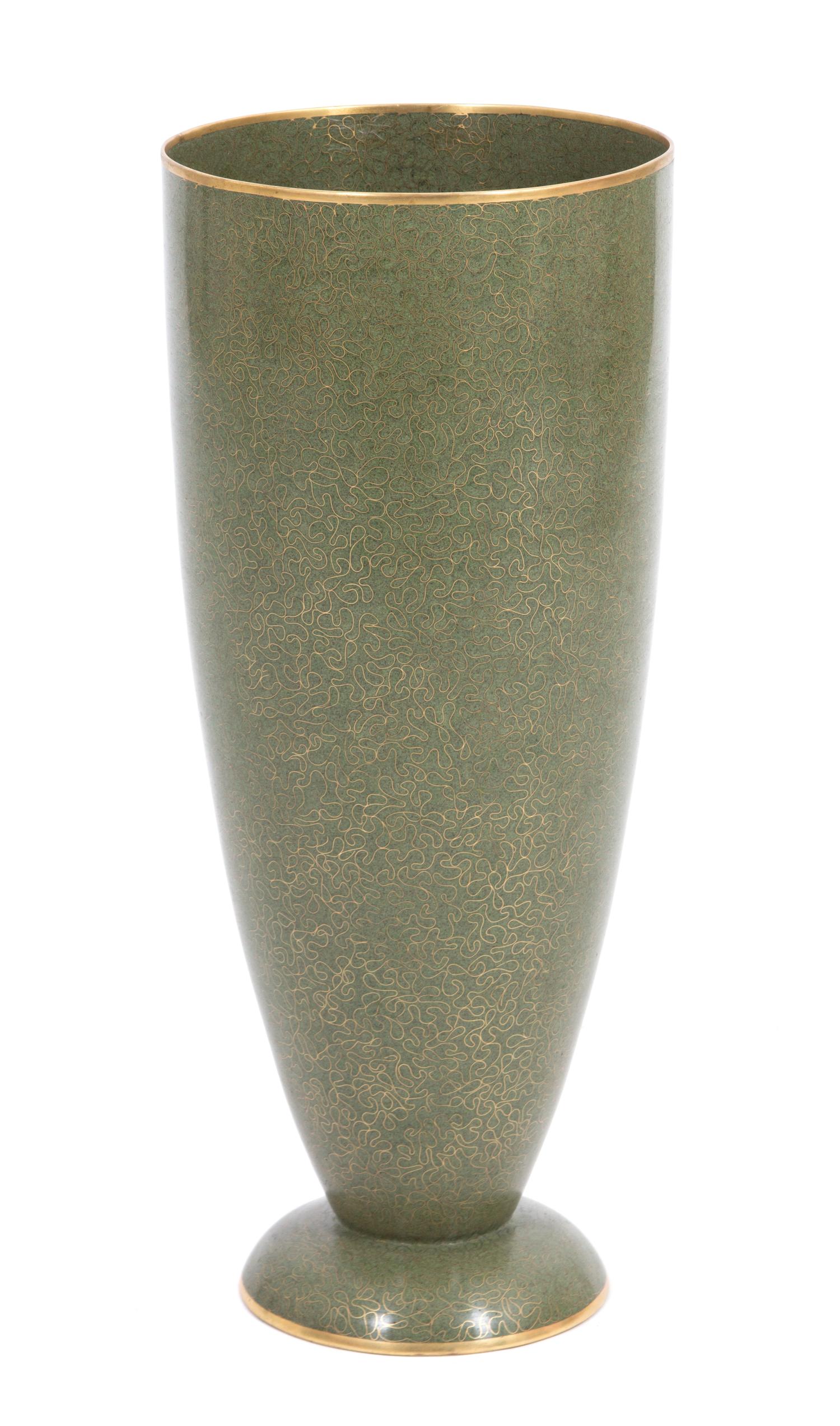 A Robert Kuo Green Cloisonné Goblet Vase Height 20 inches. — 20TH CENTURY