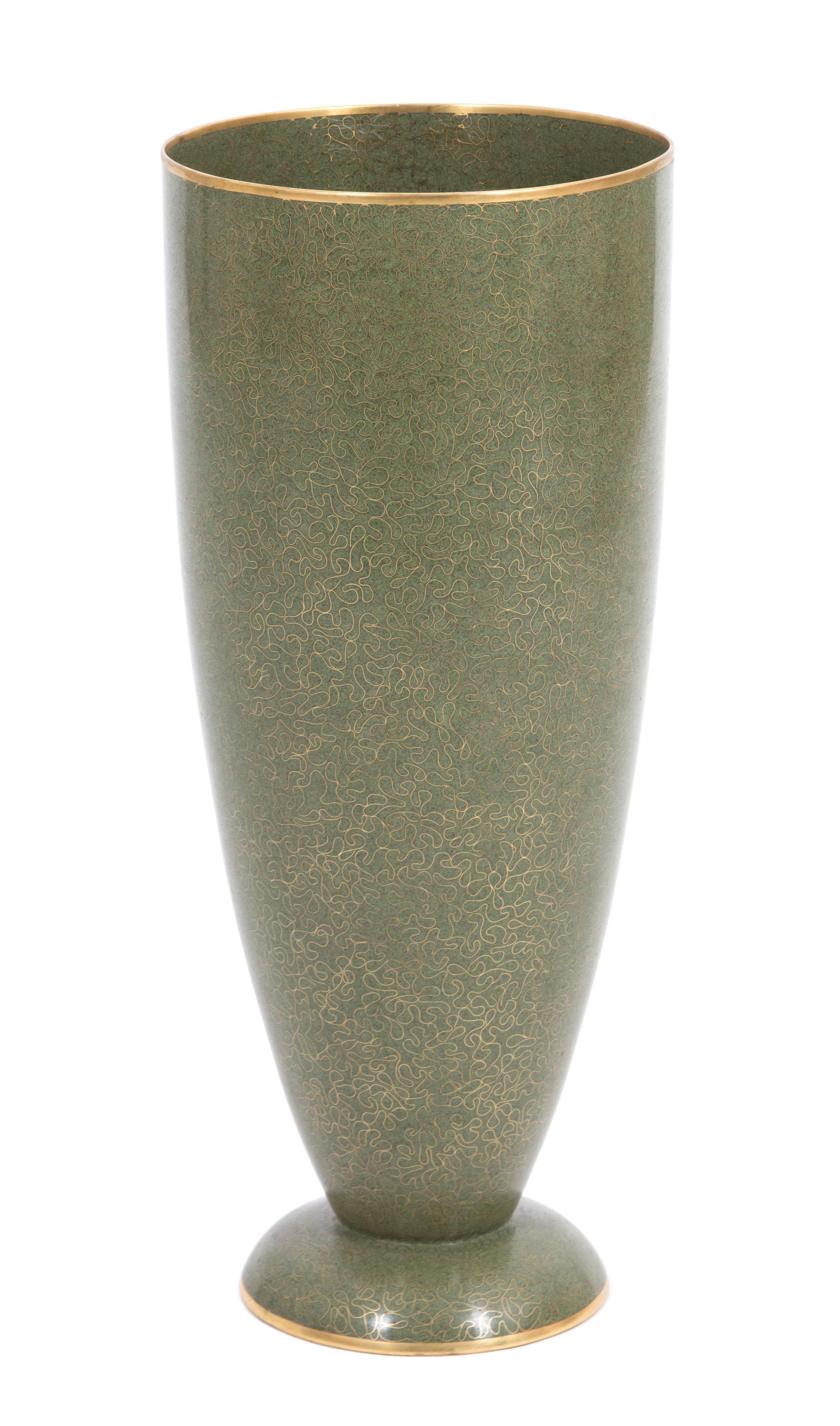 A Robert Kuo Green Cloisonné Goblet Vase Height 20 inches. — 20TH CENTURY