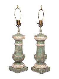 A Pair of Painted Wood Finial-Form Lamps