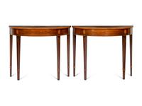 A Pair of Georgian Style Inlaid Demilune Console Tables